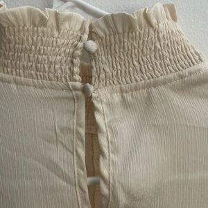MINE Cream Smocked Neck Blouse with Fabric Buttons